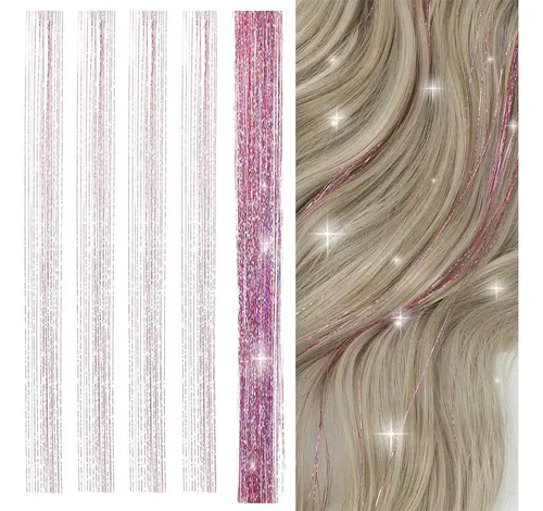 Kit Hebras Oropel Extensiones Cabello Mix Rosa Dorado Plata Color Mix Rosa Dorado Plateado