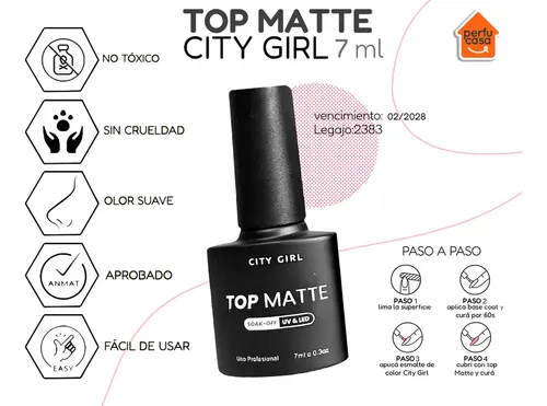 Esmalte Top Coat Efecto Matte Semipermanente City Girl 7ml