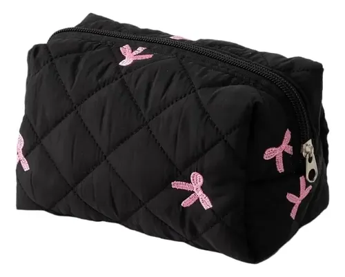 /bolsa De Maquillaje Con Lazo Acolchado Y Peluche Negro