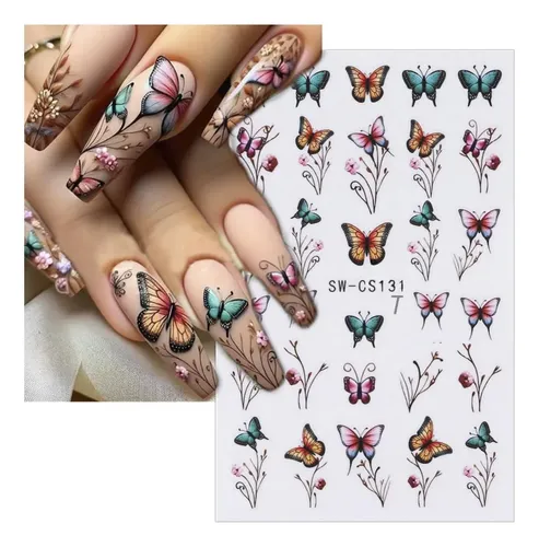 Pegatinas De Uñas Wenewfine 3d Con Forma De Flor Rosa Y Púrp