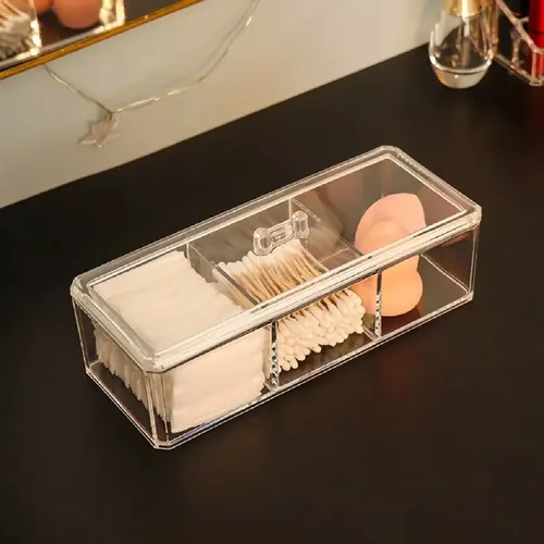 Organizador Acrílico Multiuso Porta Cosméticos 3 Divisiones Color Transparente