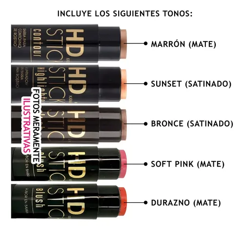 Stick Hd Blush Contour Barra Contorno Iluminador Set Katalia