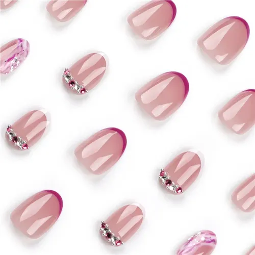 Uñas Postizas Cortas De Color Rosa