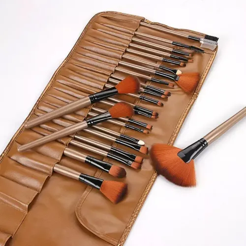 Set Completo 24 Brochas Maquillaje Pinceles Estuche Make Up Color Marrón