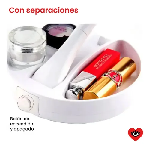 Espejo Plegable Maquillaje Zoom Usb Luz Led Doble Aumento Marco Blanco Veoquiero