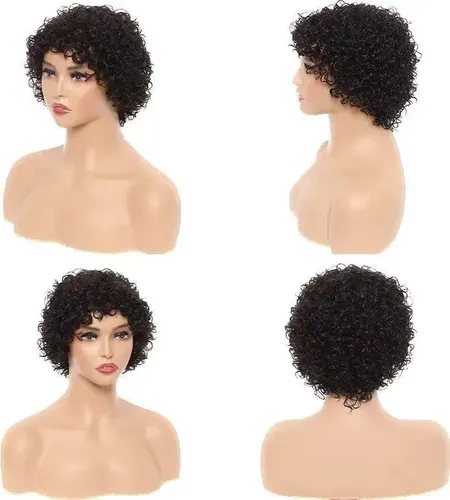 Peluca De Cabello Humano Natural Rizado Jerry Color Negro