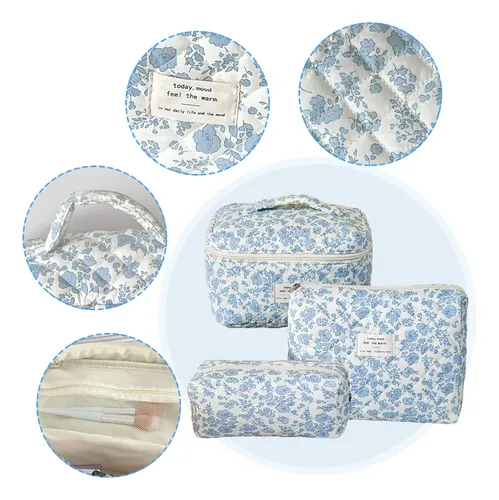 3 Cosmetiqueras Floral Mujer Bolsas Maquillaje Viaje Color