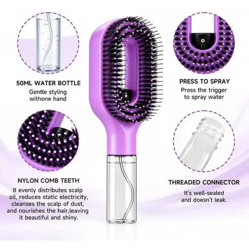 2 En 1 Peine Cepillo Pulverizador El Cabello Contra El Frizz