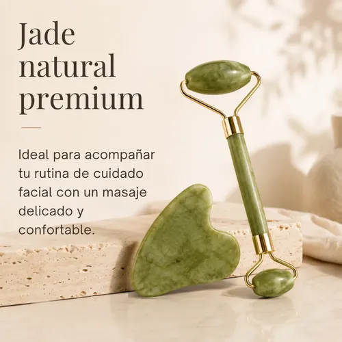 Guasha Facial Rodillo Masajeador Piedra Jade Kit