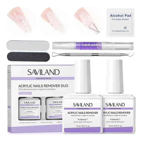 Saviland Kit Removedor Acrílico Uñas 2 Piezas Con Aceite