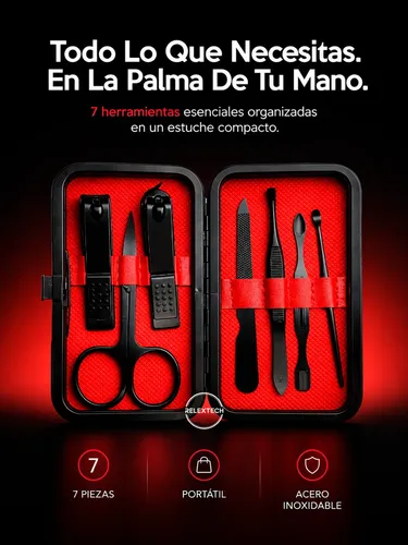 Kit Manicura Pedicura Pinza Alicate Con Estuche 7 Piezas