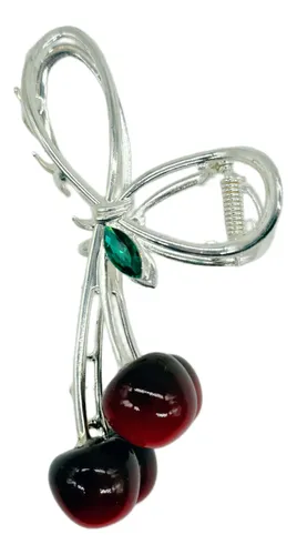 Broche Para Pelo Metal Plateado Cerezas Kawaii