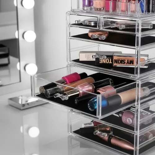Organizador Maquillaje Acrilico Cajón Caja Porta Cosméticos Castell Deco Calidad Premium Cosmético Joyería Esmaltes Elegante Moderno Beauty