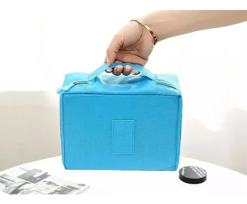 Neceser Bolso Porta Cosmeticos Organizador Maquillaje Baño Color Celeste