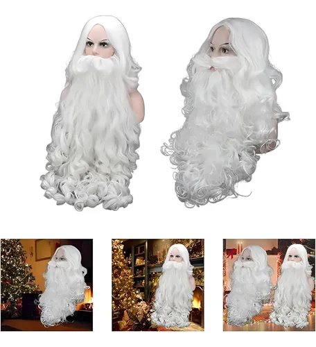 Peluca De Cosplay De Papá Noel Y Barba Blanca