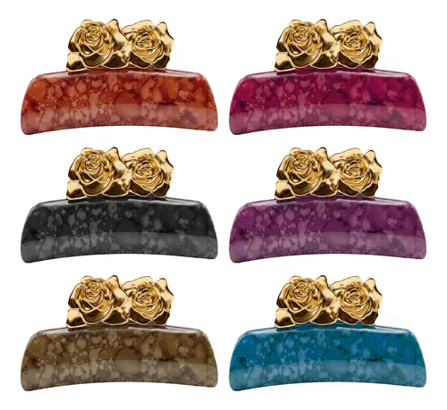 Broches De Pelo Dorados De 6 Colores Marmolados| Bag X12u Rosas