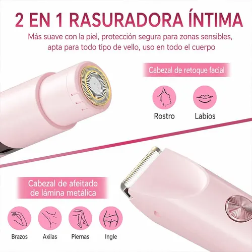 Depiladora Eléctrica 2 En 1 Mujer Recortadora Íntima Led Usb Rosa