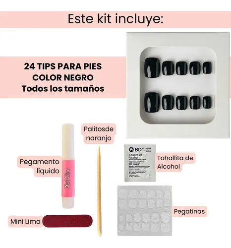 Uñas Postizas Pies Autoadhesivas Set Press On Nails Premium