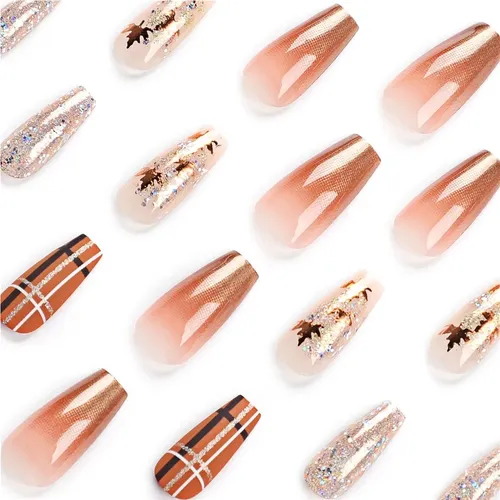 Pegatinas Para Uñas Con Degradado Brillante Y Hojas De Arce