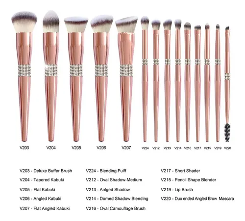 Set De 14 Brochas Suaves Con Diamantes En Tono Oro Rosa
