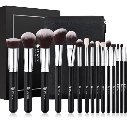 Set De 15 Brochas Negras 100% Para Maquillaje Negro