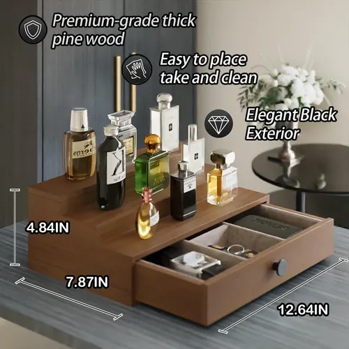 Organizador De Perfumes Pinowood 3 Estantes Cajón Oculto 01 Marrón Claro
