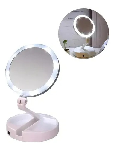 Espejo My Fold Jin con Luz LED Blanco Aumento 10x Plegable USB Pilas