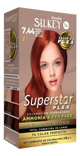 Kit Silkey Superstar Plex Tintura Sin Amoníaco 60g Tono 7.44 Rub. Med. Cobr. Int