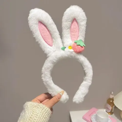 Diadema De Peluche Con Orejas De Conejo Para Fresa Rosa, Tal