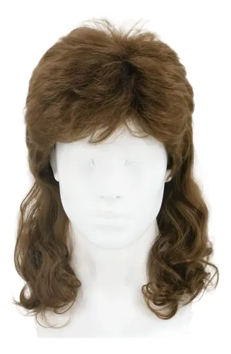 Peluca Mullet Rizada Marrón Lemarnia Para Disfraz