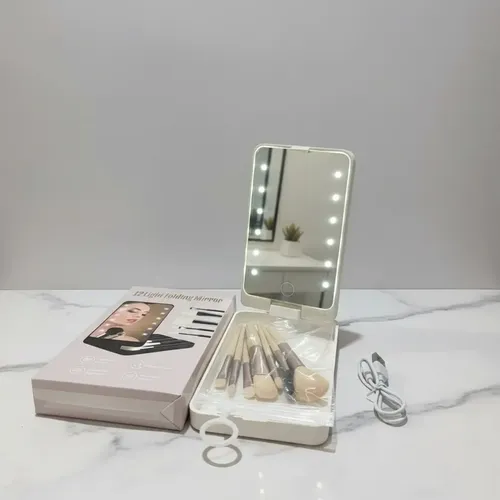 Espejo Portátil Con Luz Led Y Brochas Usb