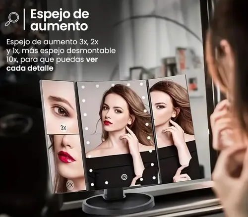 Espejo De Maquillaje Pantalla Táctil Luz Led Giratorio 180°