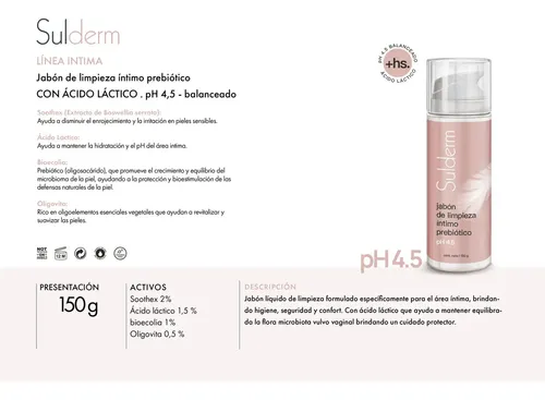 Jabón De Limpieza Intimo Prebiótico Sulderm Ph4.5