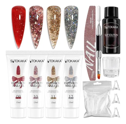 Kit Poly Gel Uñas Sutokaka 4 Colores Brillo Festivo