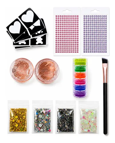Set Stand Glitter Bar Brillos Strass Stencil Brochas Gel