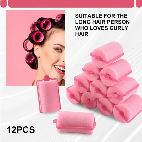 12 Rulos De Espuma Suave Para Peinar El Cabello, Rosa Oscuro