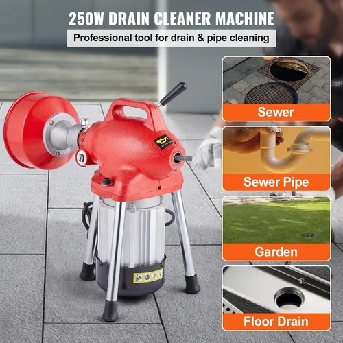 Vevor Máquina Limpiadora De Drenaje 250 W Con Barrena Eléctr
