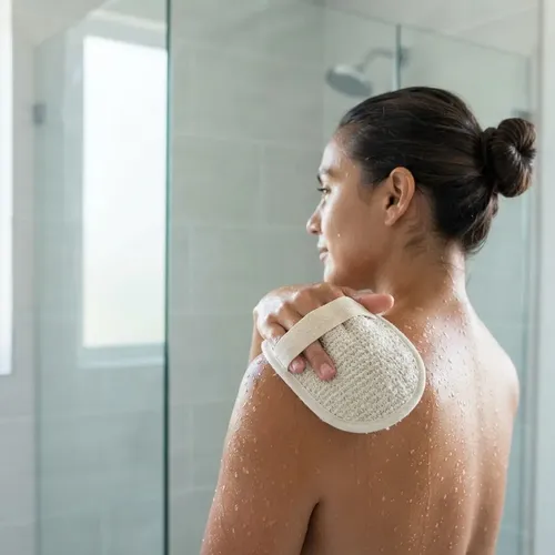 1x Manopla Esponja Lino Ducha Exfoliante Cuidado Corporal