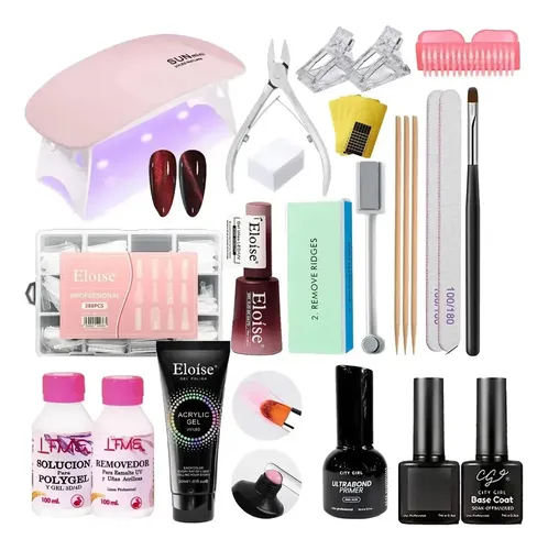 Kit Uñas Esculpidas Polygel Esmaltado Cat Eye Uv Completo