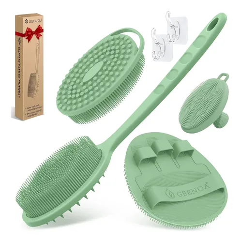 Set 4 Piezas Exfoliante Silicona Verde Para Baño Y Rostro