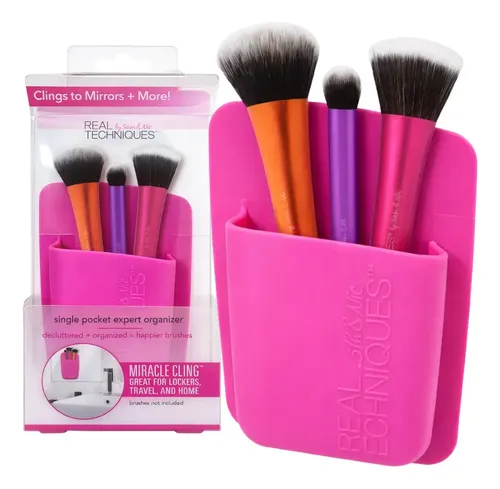 Organizador Porta Brochas Adhesivo de Silicona Fucsia para Maquillaje