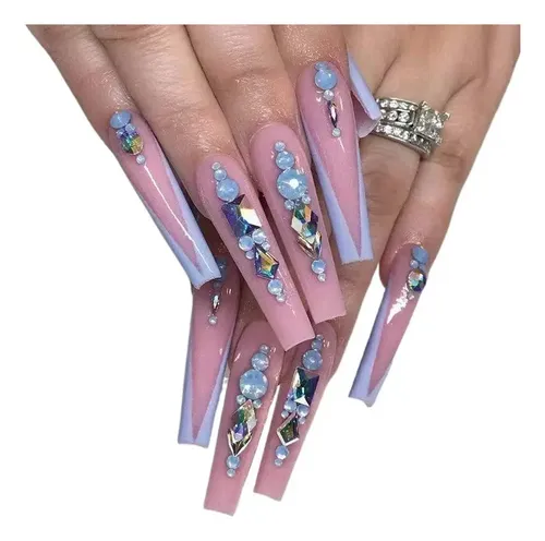 Dos Cajas De Uñas Postizas Con Diamantes De Imitación Azul
