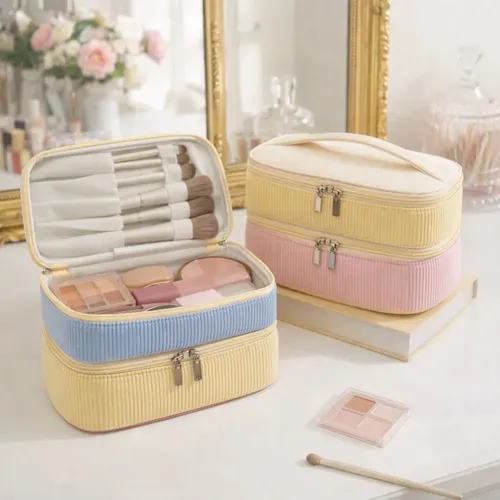 Neceser De Doble Capa De Felpa Suave Para Maquillaje Portáti