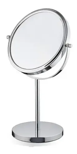 Espejo Cromado Aumento 8x Baño Pie Maquillaje 17.5 Cm Diam