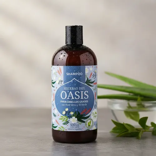 Shampoo Para Cabellos Grasos Con Aloe Vera Y Té Verde Hierbas Del Oasis Vegan Sin Parabenos