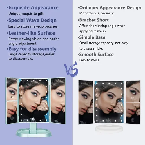 Espejo De Maquillaje Deweisn Trifold Con Luz Led Verde