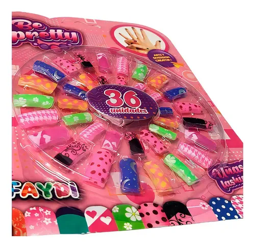 Set De Uñas Divertidas Colores Y Diseños Surtidos 36 Piezas