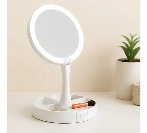 Espejo Maquillaje Led Con Luz Base Organizadora De Mesa