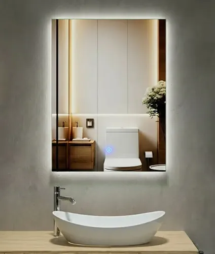 80×60 Espejo Rectangular Luz Led Blanca Fría Botón Táctil