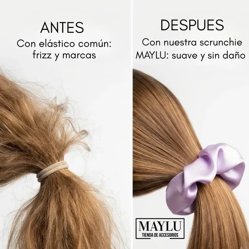 Scrunchies colitas para el pelo, Antifrizz de raso lisa Lila